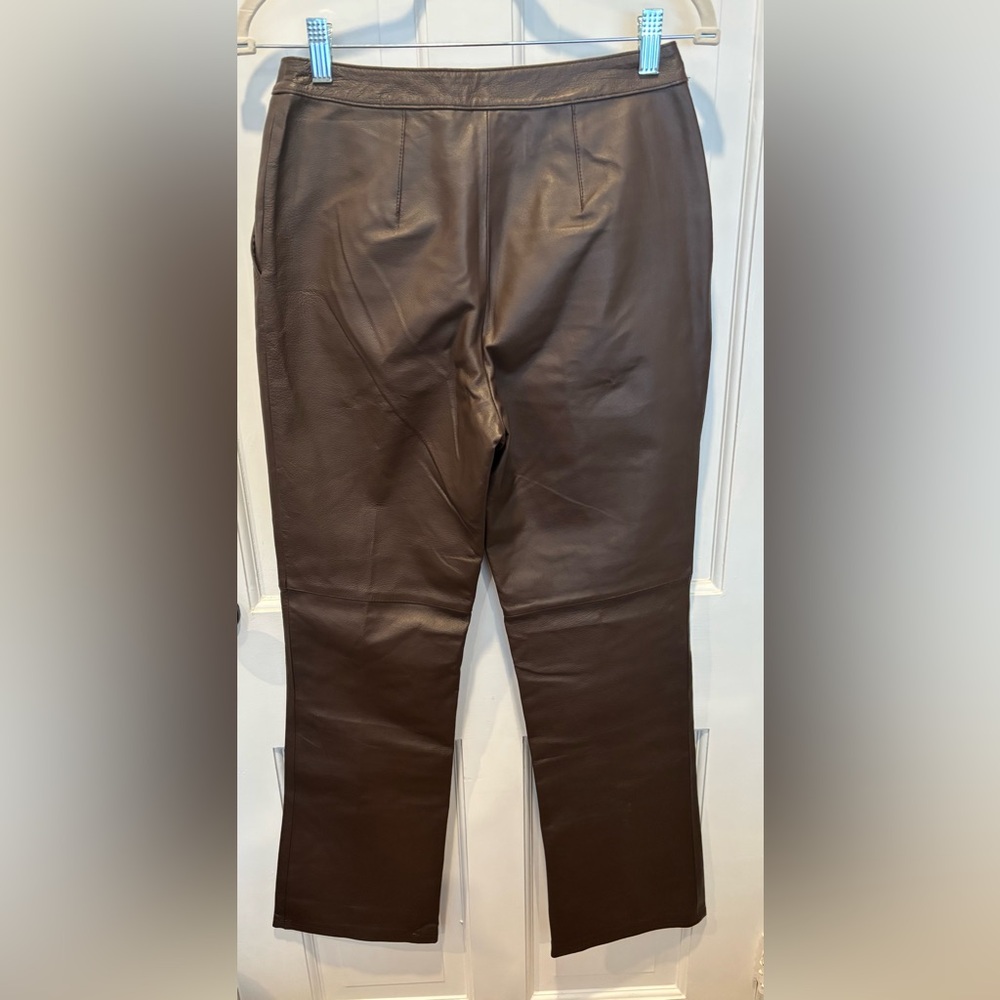 Vintage 100% Genuine Leather Chocolate Brown Bootcut Pants Size 6 - Picture 6 of 17
